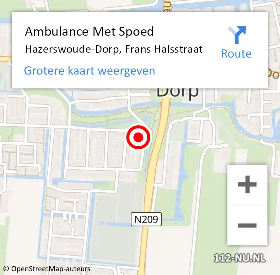 Locatie op kaart van de 112 melding: Ambulance Met Spoed Naar Hazerswoude-Dorp, Frans Halsstraat op 9 november 2015 07:39