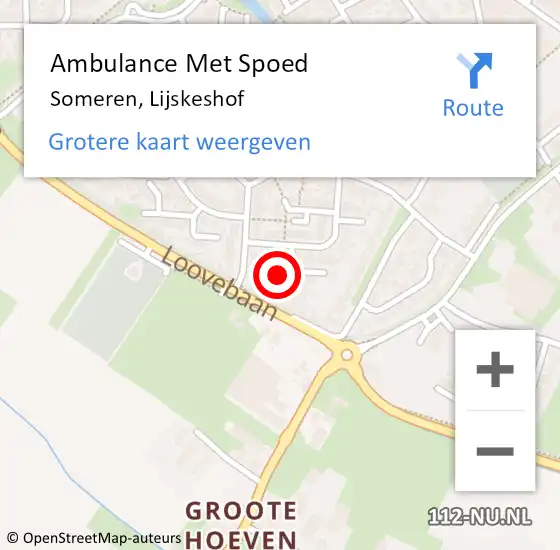 Locatie op kaart van de 112 melding: Ambulance Met Spoed Naar Someren, Lijskeshof op 9 november 2015 07:41