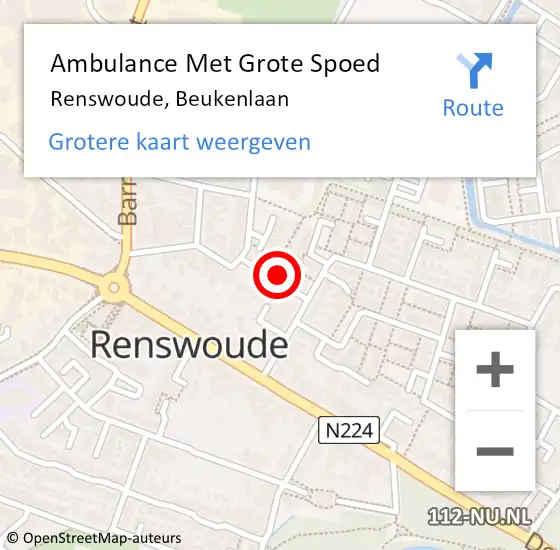 Locatie op kaart van de 112 melding: Ambulance Met Grote Spoed Naar Renswoude, Beukenlaan op 9 november 2015 08:29