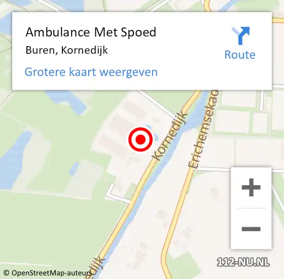 Locatie op kaart van de 112 melding: Ambulance Met Spoed Naar Buren, Kornedijk op 9 november 2015 10:32