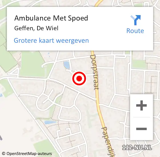 Locatie op kaart van de 112 melding: Ambulance Met Spoed Naar Geffen, De Wiel op 9 november 2015 11:43