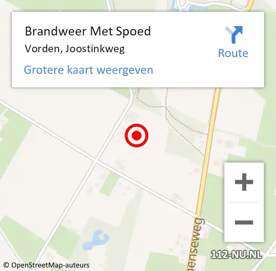 Locatie op kaart van de 112 melding: Brandweer Met Spoed Naar Vorden, Joostinkweg op 9 november 2015 13:36