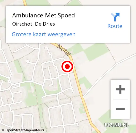 Locatie op kaart van de 112 melding: Ambulance Met Spoed Naar Oirschot, De Dries op 9 november 2015 14:37