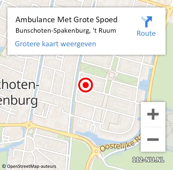 Locatie op kaart van de 112 melding: Ambulance Met Grote Spoed Naar Bunschoten-Spakenburg, 't Ruum op 9 november 2015 15:52