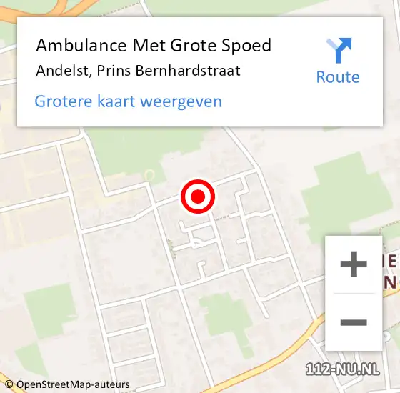 Locatie op kaart van de 112 melding: Ambulance Met Grote Spoed Naar Andelst, Prins Bernhardstraat op 9 november 2015 15:53