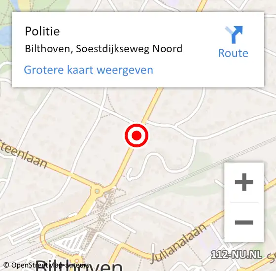 Locatie op kaart van de 112 melding: Politie Bilthoven, Soestdijkseweg Noord op 9 november 2015 17:30