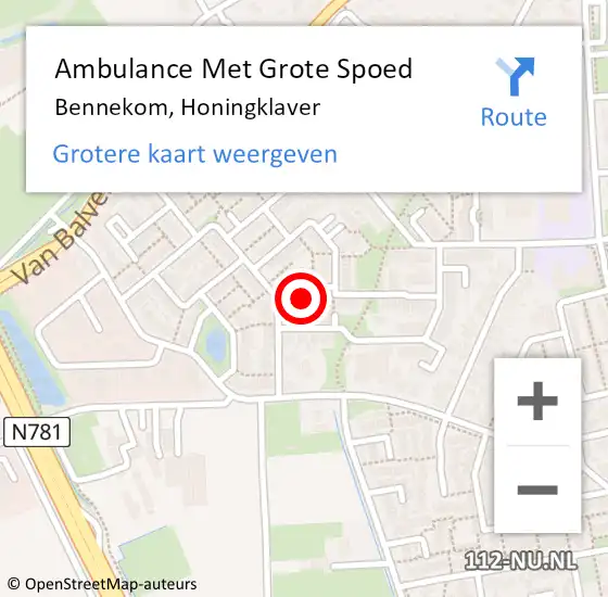 Locatie op kaart van de 112 melding: Ambulance Met Grote Spoed Naar Bennekom, Honingklaver op 9 november 2015 18:07