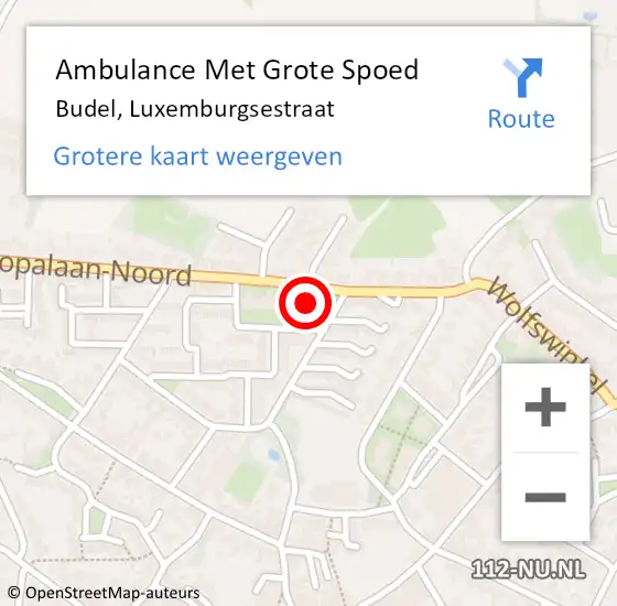 Locatie op kaart van de 112 melding: Ambulance Met Grote Spoed Naar Budel, Luxemburgsestraat op 9 november 2015 18:36