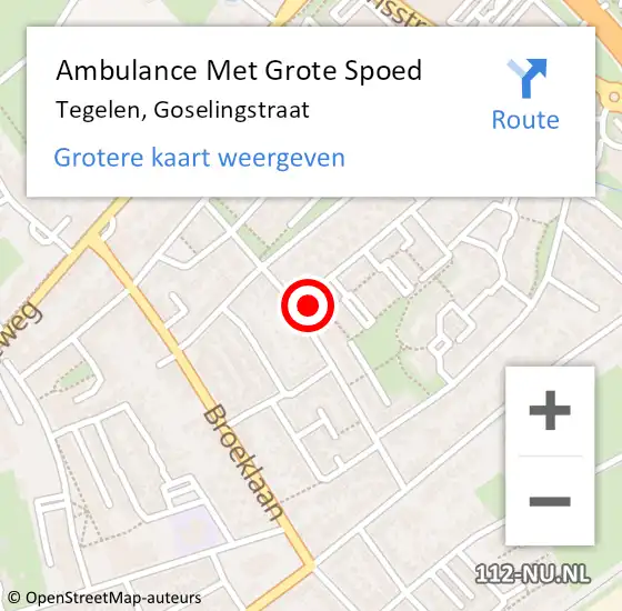 Locatie op kaart van de 112 melding: Ambulance Met Grote Spoed Naar Tegelen, Goselingstraat op 9 november 2015 18:36