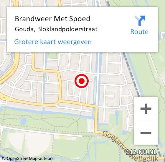 Locatie op kaart van de 112 melding: Brandweer Met Spoed Naar Gouda, Bloklandpolderstraat op 9 november 2015 18:59