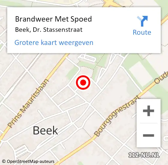 Locatie op kaart van de 112 melding: Brandweer Met Spoed Naar Beek, Dr. Stassenstraat op 9 november 2015 19:03