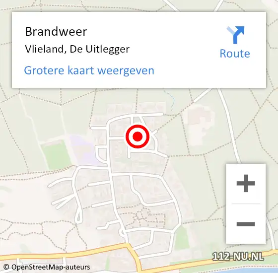 Locatie op kaart van de 112 melding: Brandweer Vlieland, De Uitlegger op 9 november 2015 19:18