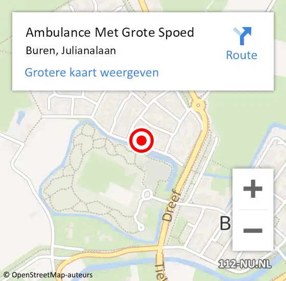 Locatie op kaart van de 112 melding: Ambulance Met Grote Spoed Naar Buren, Julianalaan op 9 november 2015 19:26