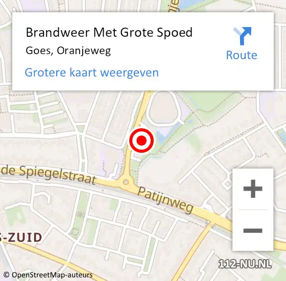 Locatie op kaart van de 112 melding: Brandweer Met Grote Spoed Naar Goes, Oranjeweg op 9 november 2015 19:33