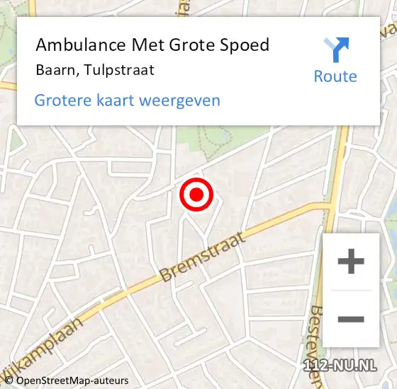 Locatie op kaart van de 112 melding: Ambulance Met Grote Spoed Naar Baarn, Tulpstraat op 9 november 2015 20:31