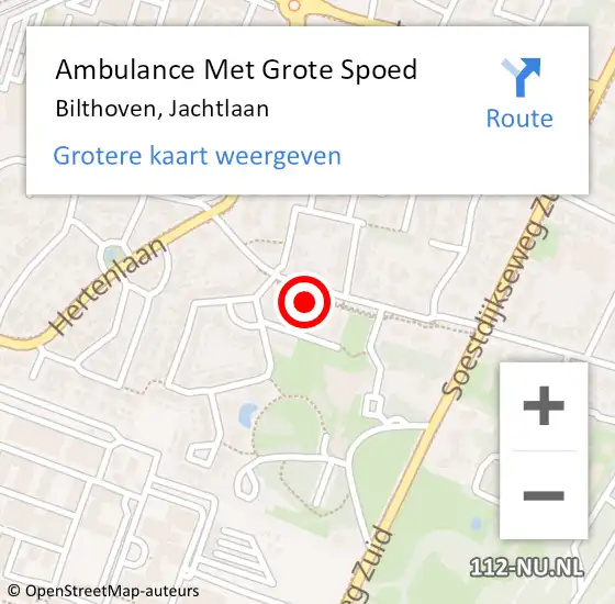 Locatie op kaart van de 112 melding: Ambulance Met Grote Spoed Naar Bilthoven, Jachtlaan op 10 november 2015 00:55