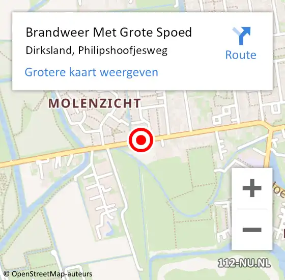 Locatie op kaart van de 112 melding: Brandweer Met Grote Spoed Naar Dirksland, Philipshoofjesweg op 10 november 2015 01:06