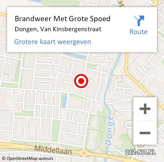 Locatie op kaart van de 112 melding: Brandweer Met Grote Spoed Naar Dongen, Van Kinsbergenstraat op 10 november 2015 02:32