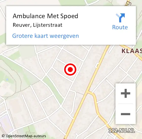 Locatie op kaart van de 112 melding: Ambulance Met Spoed Naar Reuver, Lijsterstraat op 10 november 2015 05:33