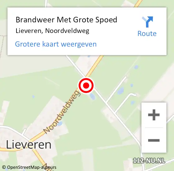 Locatie op kaart van de 112 melding: Brandweer Met Grote Spoed Naar Lieveren, Noordveldweg op 10 november 2015 06:08