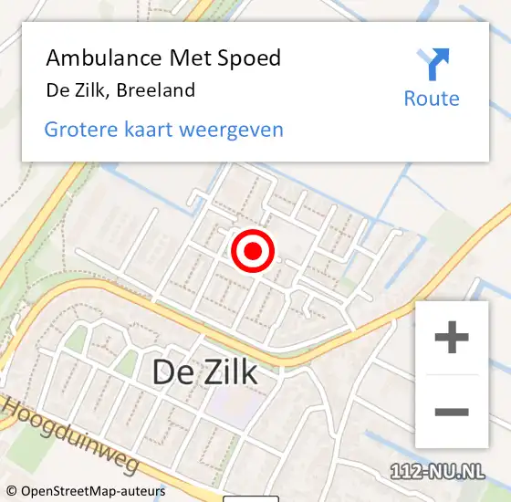 Locatie op kaart van de 112 melding: Ambulance Met Spoed Naar De Zilk, Breeland op 10 november 2015 09:10