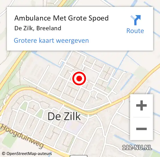 Locatie op kaart van de 112 melding: Ambulance Met Grote Spoed Naar De Zilk, Breeland op 10 november 2015 09:11