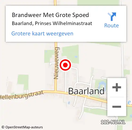 Locatie op kaart van de 112 melding: Brandweer Met Grote Spoed Naar Baarland, Prinses Wilhelminastraat op 10 november 2015 09:18