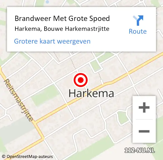 Locatie op kaart van de 112 melding: Brandweer Met Grote Spoed Naar Harkema, Bouwe Harkemastrjitte op 10 november 2015 09:53