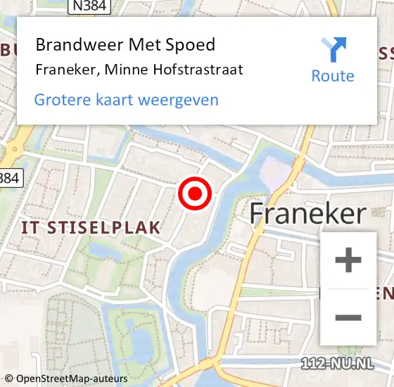 Locatie op kaart van de 112 melding: Brandweer Met Spoed Naar Franeker, Minne Hofstrastraat op 10 november 2015 09:58