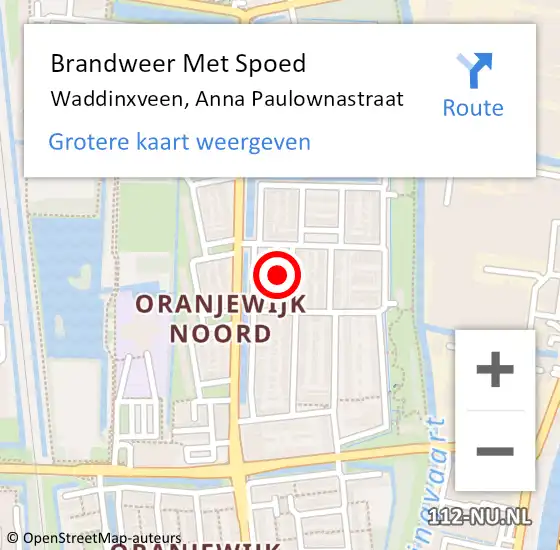 Locatie op kaart van de 112 melding: Brandweer Met Spoed Naar Waddinxveen, Anna Paulownastraat op 26 november 2013 14:09