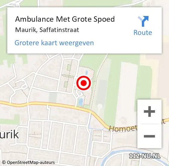 Locatie op kaart van de 112 melding: Ambulance Met Grote Spoed Naar Maurik, Saffatinstraat op 10 november 2015 12:02