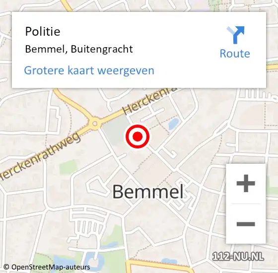 Locatie op kaart van de 112 melding: Politie Bemmel, Buitengracht op 10 november 2015 12:07