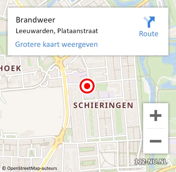 Locatie op kaart van de 112 melding: Brandweer Leeuwarden, Plataanstraat op 10 november 2015 12:33