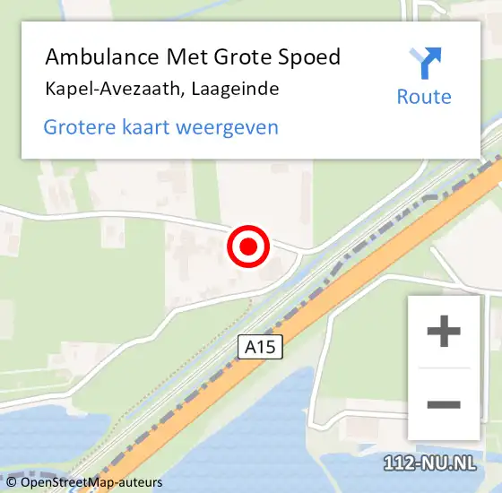 Locatie op kaart van de 112 melding: Ambulance Met Grote Spoed Naar Kapel-Avezaath, Laageinde op 10 november 2015 12:49