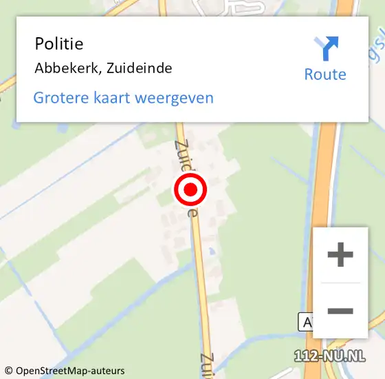 Locatie op kaart van de 112 melding: Politie Abbekerk, Zuideinde op 10 november 2015 15:11