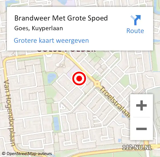 Locatie op kaart van de 112 melding: Brandweer Met Grote Spoed Naar Goes, Kuyperlaan op 10 november 2015 15:13