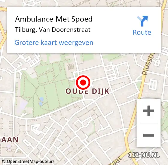 Locatie op kaart van de 112 melding: Ambulance Met Spoed Naar Tilburg, Van Doorenstraat op 10 november 2015 16:36