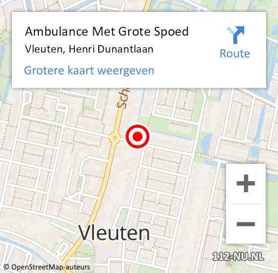 Locatie op kaart van de 112 melding: Ambulance Met Grote Spoed Naar Vleuten, Henri Dunantlaan op 10 november 2015 16:42