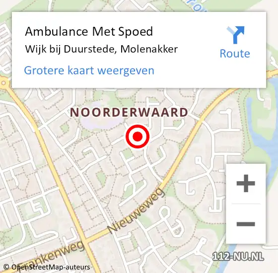 Locatie op kaart van de 112 melding: Ambulance Met Spoed Naar Wijk bij Duurstede, Molenakker op 10 november 2015 18:09