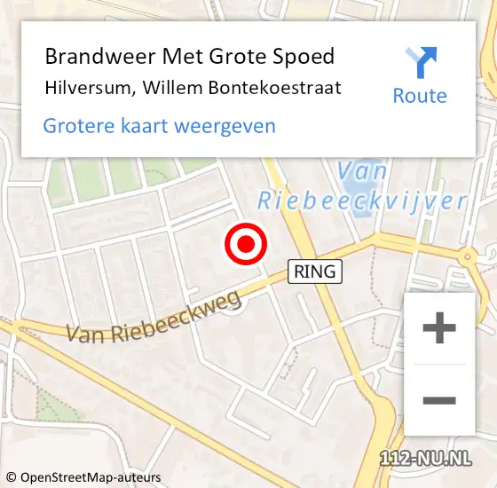 Locatie op kaart van de 112 melding: Brandweer Met Grote Spoed Naar Hilversum, Willem Bontekoestraat op 10 november 2015 18:19