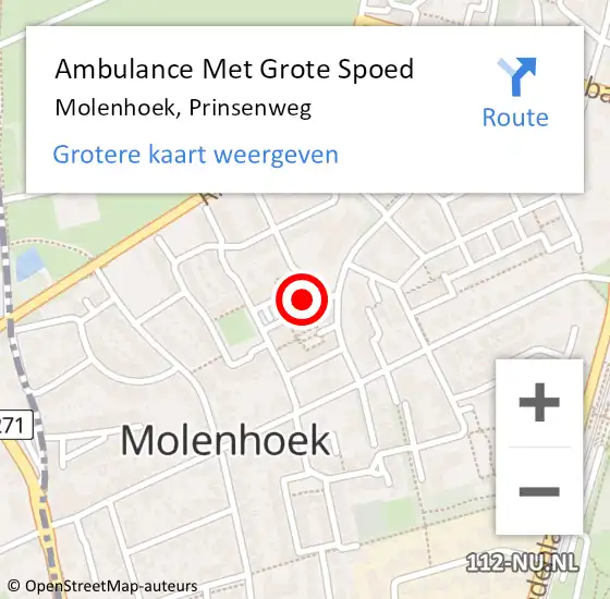 Locatie op kaart van de 112 melding: Ambulance Met Grote Spoed Naar Molenhoek, Prinsenweg op 10 november 2015 19:34