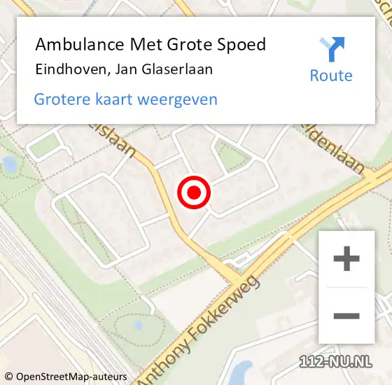 Locatie op kaart van de 112 melding: Ambulance Met Grote Spoed Naar Eindhoven, Jan Glaserlaan op 10 november 2015 19:55