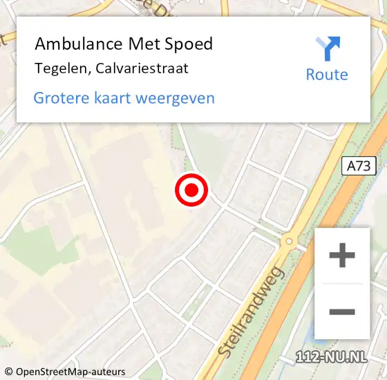 Locatie op kaart van de 112 melding: Ambulance Met Spoed Naar Tegelen, Calvariestraat op 10 november 2015 22:05