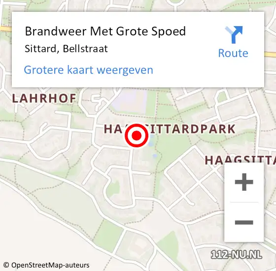 Locatie op kaart van de 112 melding: Brandweer Met Grote Spoed Naar Sittard, Bellstraat op 10 november 2015 22:10