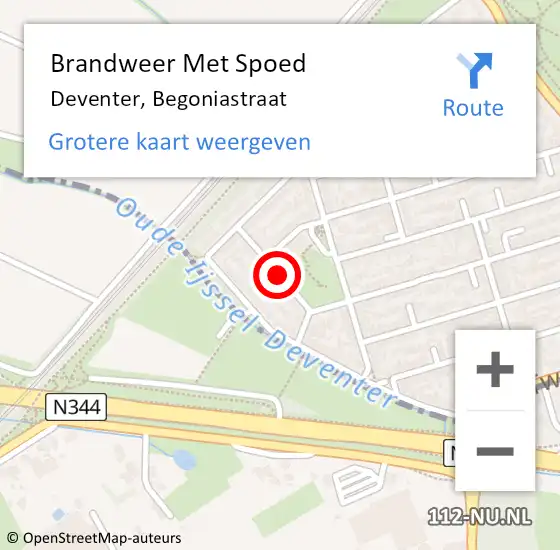 Locatie op kaart van de 112 melding: Brandweer Met Spoed Naar Deventer, Begoniastraat op 10 november 2015 23:51