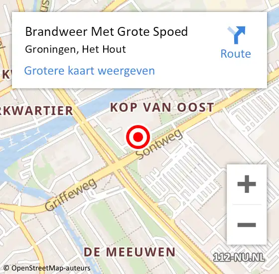 Locatie op kaart van de 112 melding: Brandweer Met Grote Spoed Naar Groningen, Het Hout op 11 november 2015 02:58