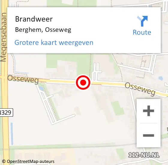 Locatie op kaart van de 112 melding: Brandweer Berghem, Osseweg op 11 november 2015 07:33