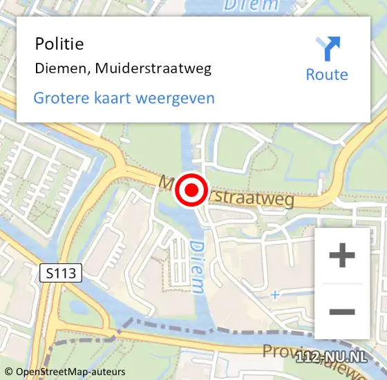 Locatie op kaart van de 112 melding: Politie Diemen, Muiderstraatweg op 11 november 2015 10:14