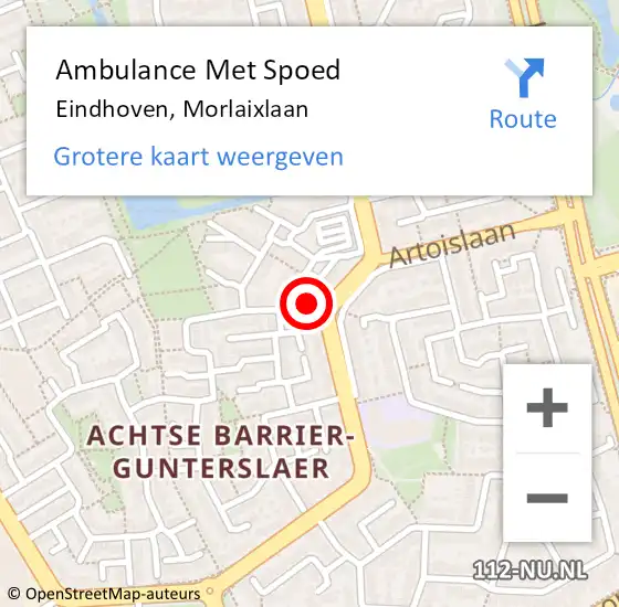 Locatie op kaart van de 112 melding: Ambulance Met Spoed Naar Eindhoven, Morlaixlaan op 11 november 2015 12:22