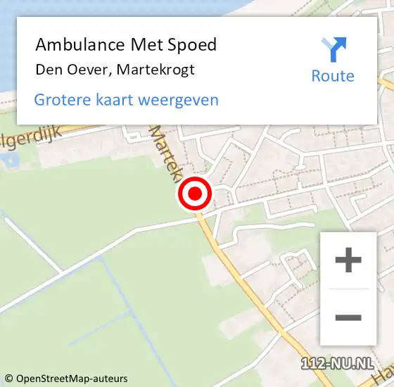 Locatie op kaart van de 112 melding: Ambulance Met Spoed Naar Den Oever, Martekrogt op 11 november 2015 13:50